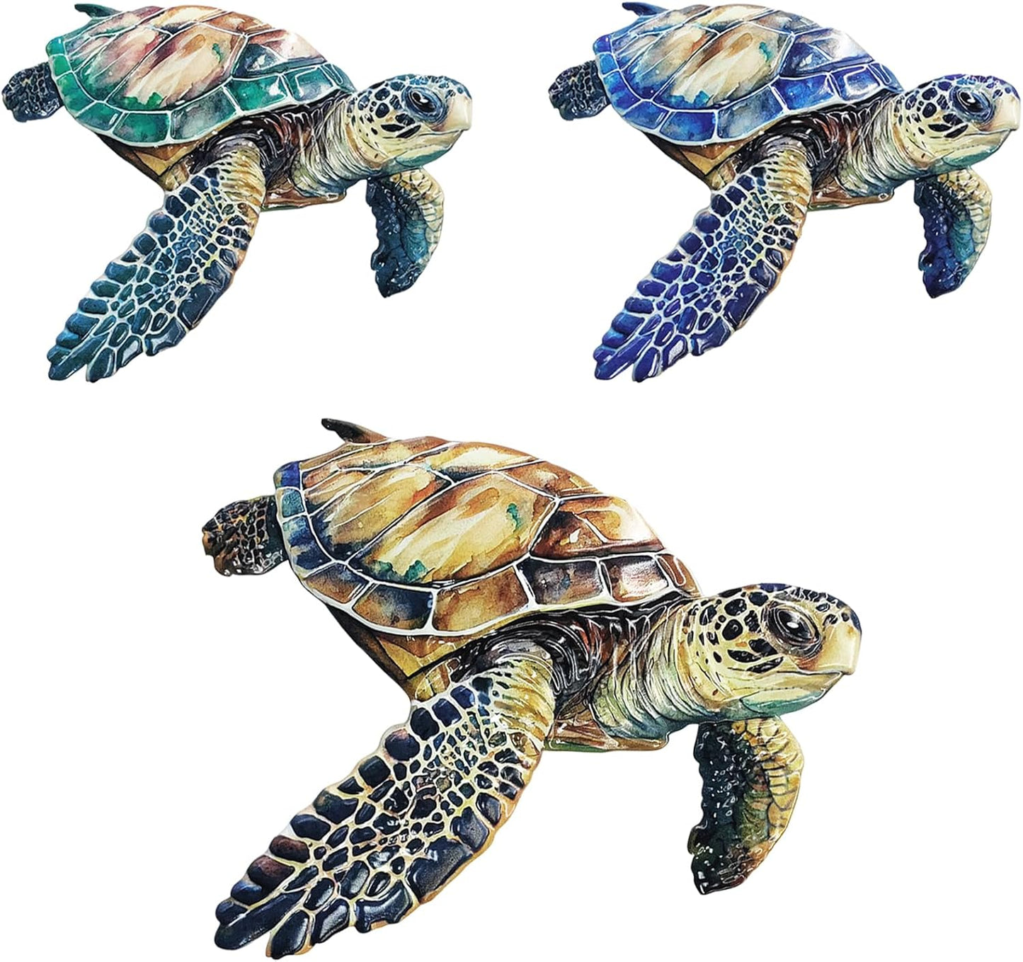 Metal Turtle Wall Decor Outdoor Turtle Coastal Ocean Sea Wall Art Sculptures Hanging Decorations for Bedroom, Living Room, Garden, Fence, Patio Set of 3