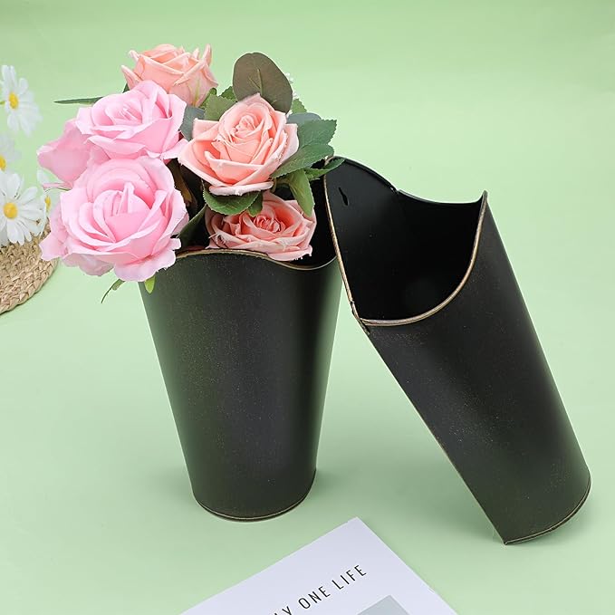 2 Packs Metal Wall Planter Wall Vase Hanging Planters for Artificial Plants Flowers Farmhouse Tall Flower Holder Fake Flowers Vase for Country Home Outdoors Decor(Black)