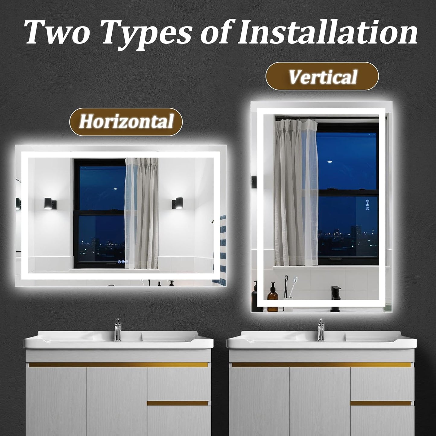 LED Bathroom Mirror with Lights, 36"x 24" Wall Mirrors with Anti-Fog, Dimmable, Backlit + Front Lit, 3 Color Modes, Memory Function Smart Mirror