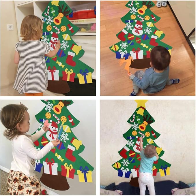 3.2 Ft Felt Christmas Tree for Toddlers with 30 Detachable Christmas Ornaments, Xmas Gifts, Door Wall Hanging Decorations