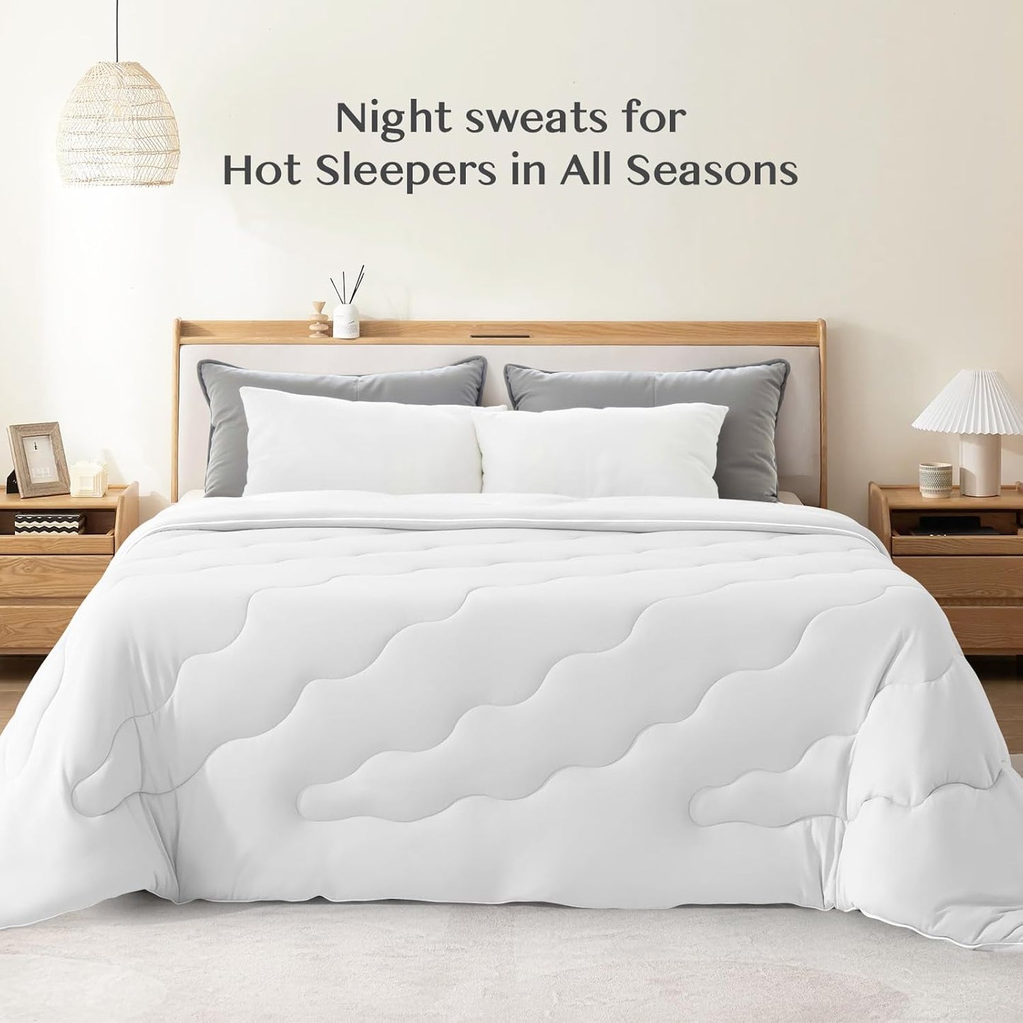 EASELAND All Season Cooling Comforter Queen, Cold Touch Fabric Absorbs Body Heat, 300GSM Super Soft, Cooling Blanket for Night Sweats Hot Sleeper (White-All Season, Queen(90"x90"))