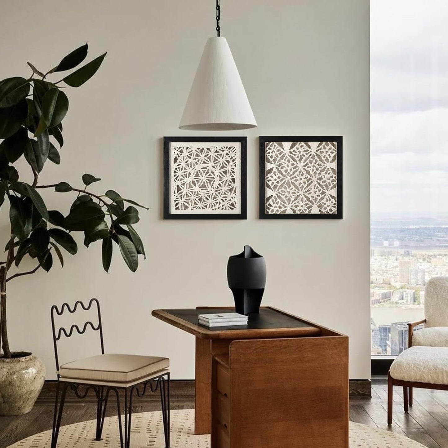 FOLKOR Black and White Wall Art Living Room Decor, 12" Abstract Framed Artwork, Handmade Rice Paper Shadow Box Wall Hanging Sculpture for Contemporary Home Office Bedroom Coffee Shop