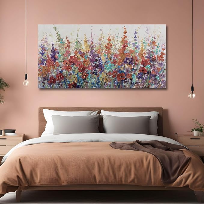 XIANSHOU Floral Wall Art for Living Room/Colorful Decor 24"x 48"/ Blossom Botanical Painting/Wall Decorations for Home Office Bedroom Kitchen Dining Room