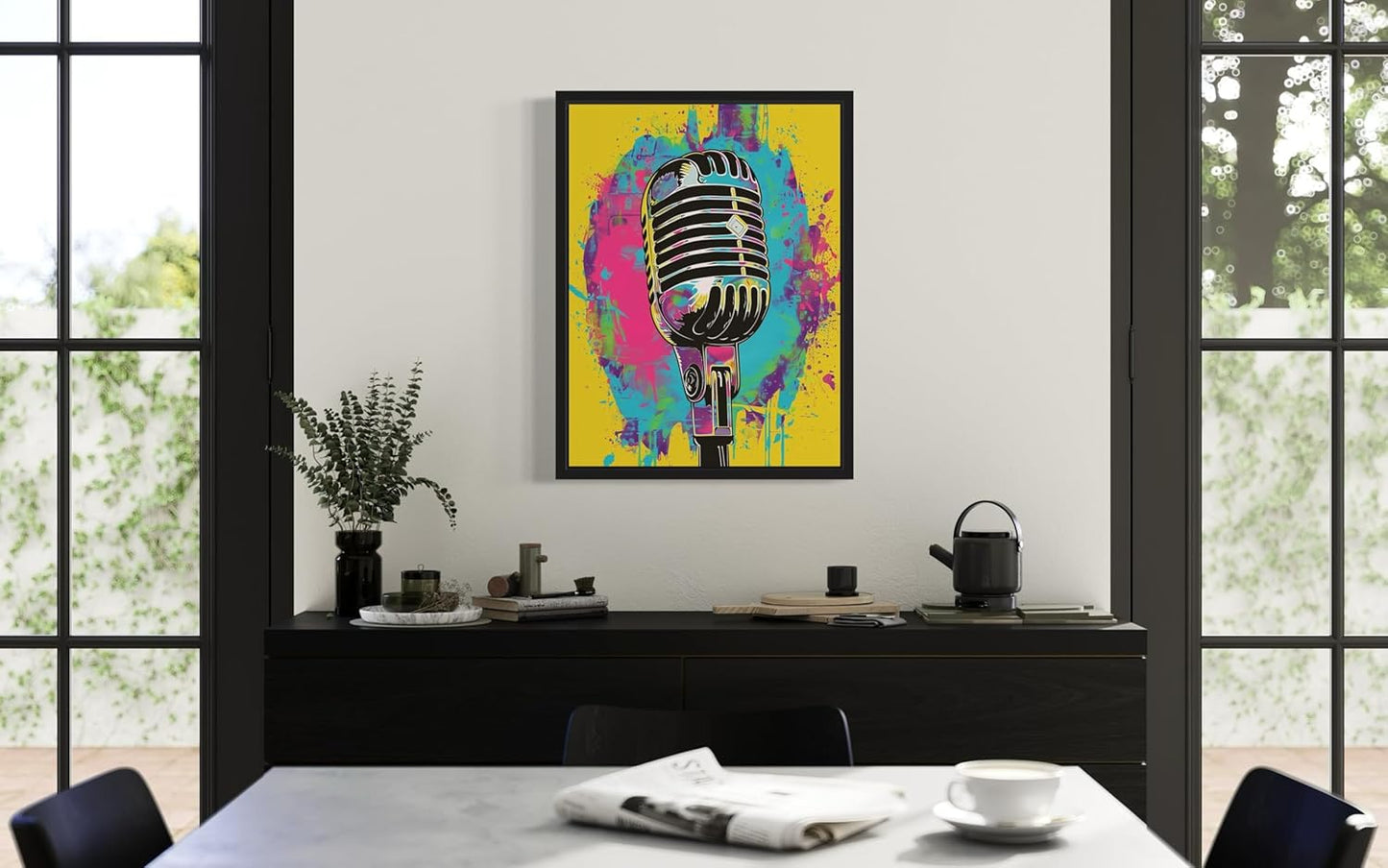 Microphone Pop Art Poster Print, Vintage Retro Wall Art Decor Paintings Classic Artwork for Bedroom Living Room Decorations. (Microphone, 16x20 inches (Unframed))