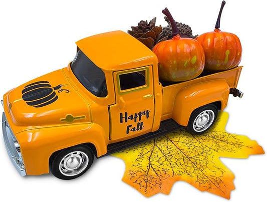 Thanksgiving Fall Decorations Indoor Farmhouse Vintage Metal Truck with Mini Fake Pumpkins Acorn Pine Cones Harvest Decor for Fall Tiered Tray Thanksgiving Centerpieces for Table Home Kitchen Party