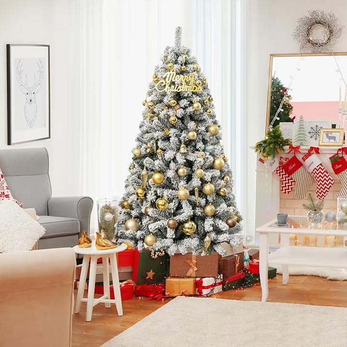 ULICO 4ft Snow Flocked Artificial Christmas Tree,Premium Spruce Xmas Tree with 450 Branch Tips, Fake Christmas Tree with Foldable Metal Base Stand,Home, Office,Party Decoration