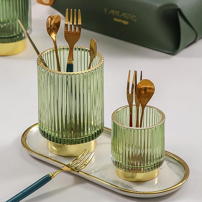 Glass Vase, Gold-Tone Metal Base, Flower Vase Decorative for Home Office Wedding Holiday Party Celebrate. Glass Plant Vase