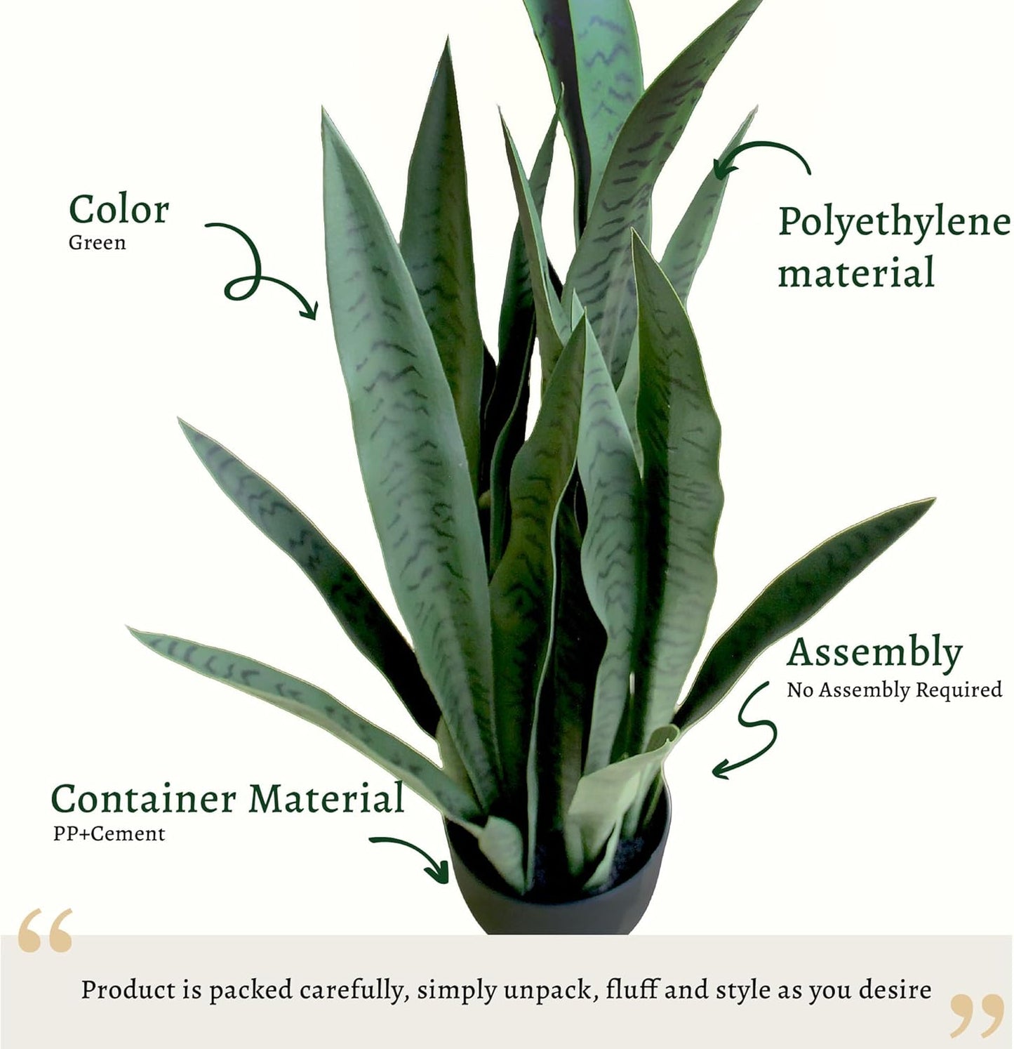 KOL 3FT Artificial Snake Plant, Fake Sansevieria Indoor Outdoor, 28 Thick PE Leaves Lifelike Faux Silk Plants, Home Decor Mother in Law Tongue 35in, Greenery for Office Decoration, Green