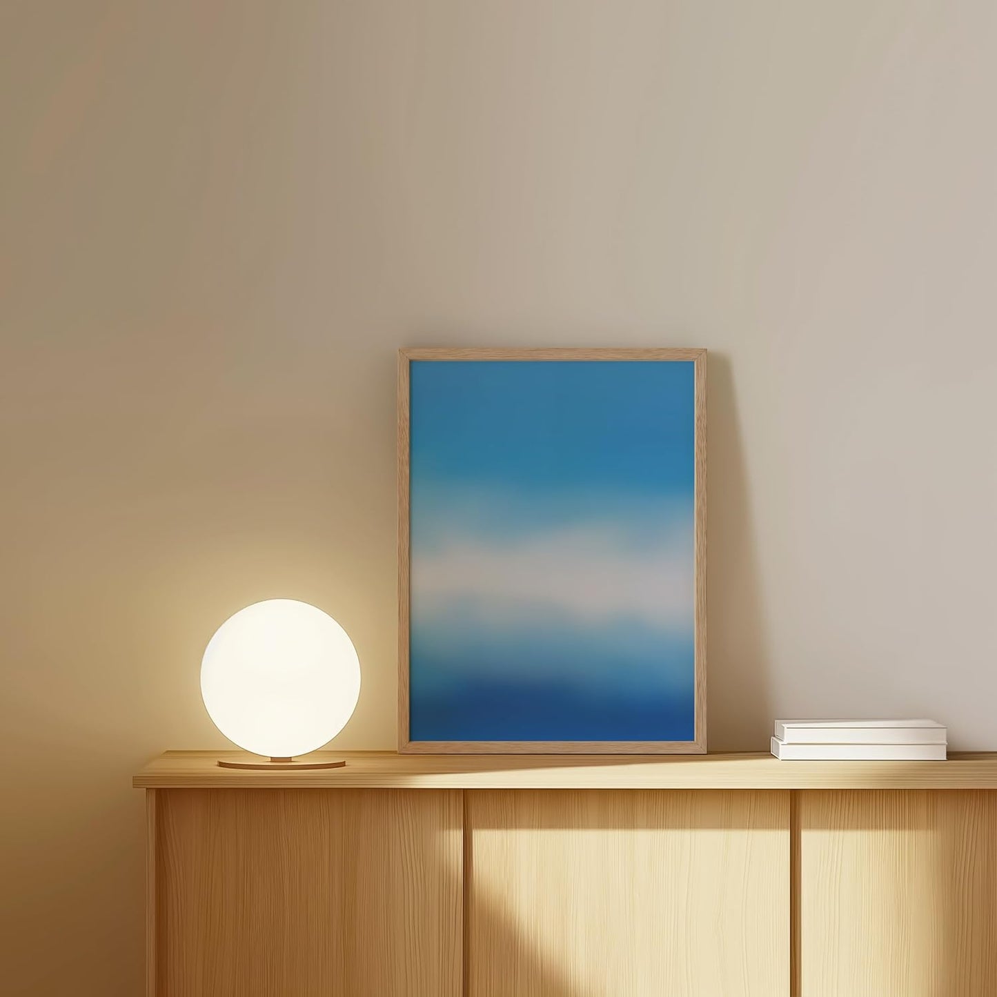 HAUS AND HUES Modern Abstract Wall Art - Blue and Green Living Room Art, Modern Artwork for Walls, Minimalist Picture for Living Room(Blue Tie-Dye, Beige Frame, 12x16)