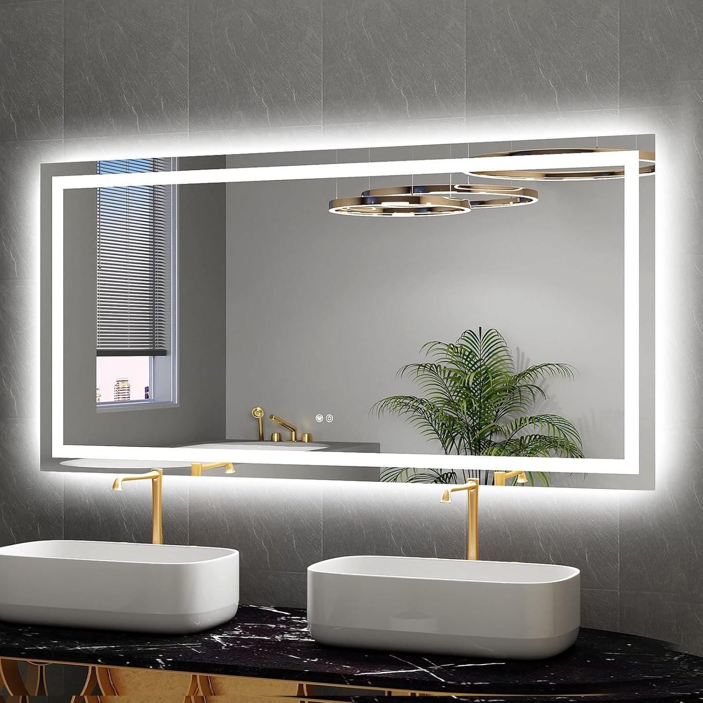 LED Mirror for Bathroom 60x30 Lighted Bathroom Vanity Mirrors with Lights, Brighter Frontlit and Backlit Anti-Fog Mirror, Tempered Glass, Dimmable 3 Colors Light Modes, Memory Function