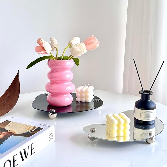 BLOFLO Colored Glass Hydroponic Flower Vase, 7-Inch Pink Glass Vase, Four-Layer Geometric Glass Floral Vase for Home Décor, Modern Bubble Glass Vase for Home Office Wedding Table (Pink)