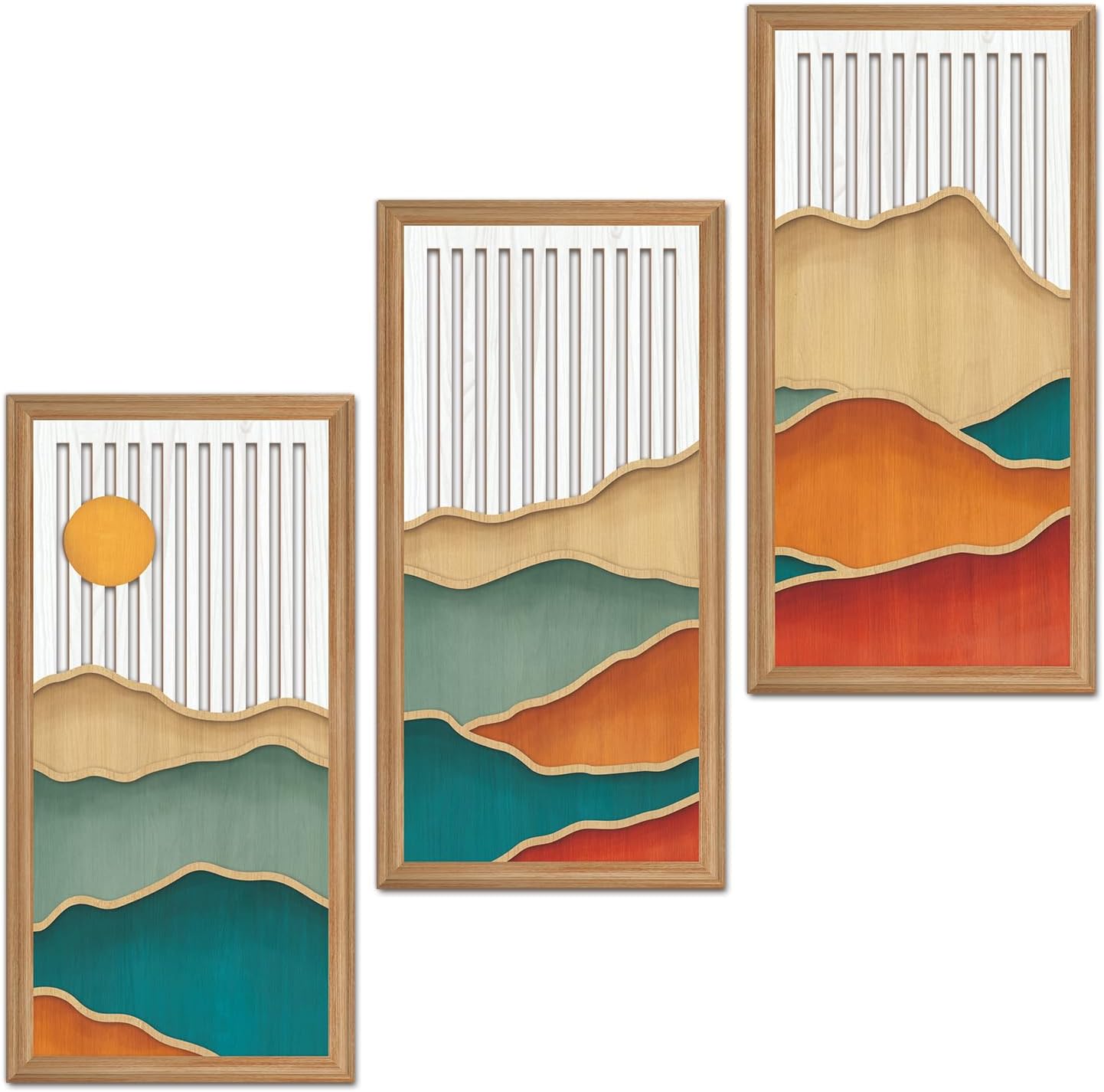 IARTTOP 3 Pcs Boho Mountain Wall Decor Modern Minimalist Wooden Artwork Bohemian Hanging Art Abstract Nature Landscape Wood Wall Art Decoration for Apartment Living Room 7.9 x15.8 Inch