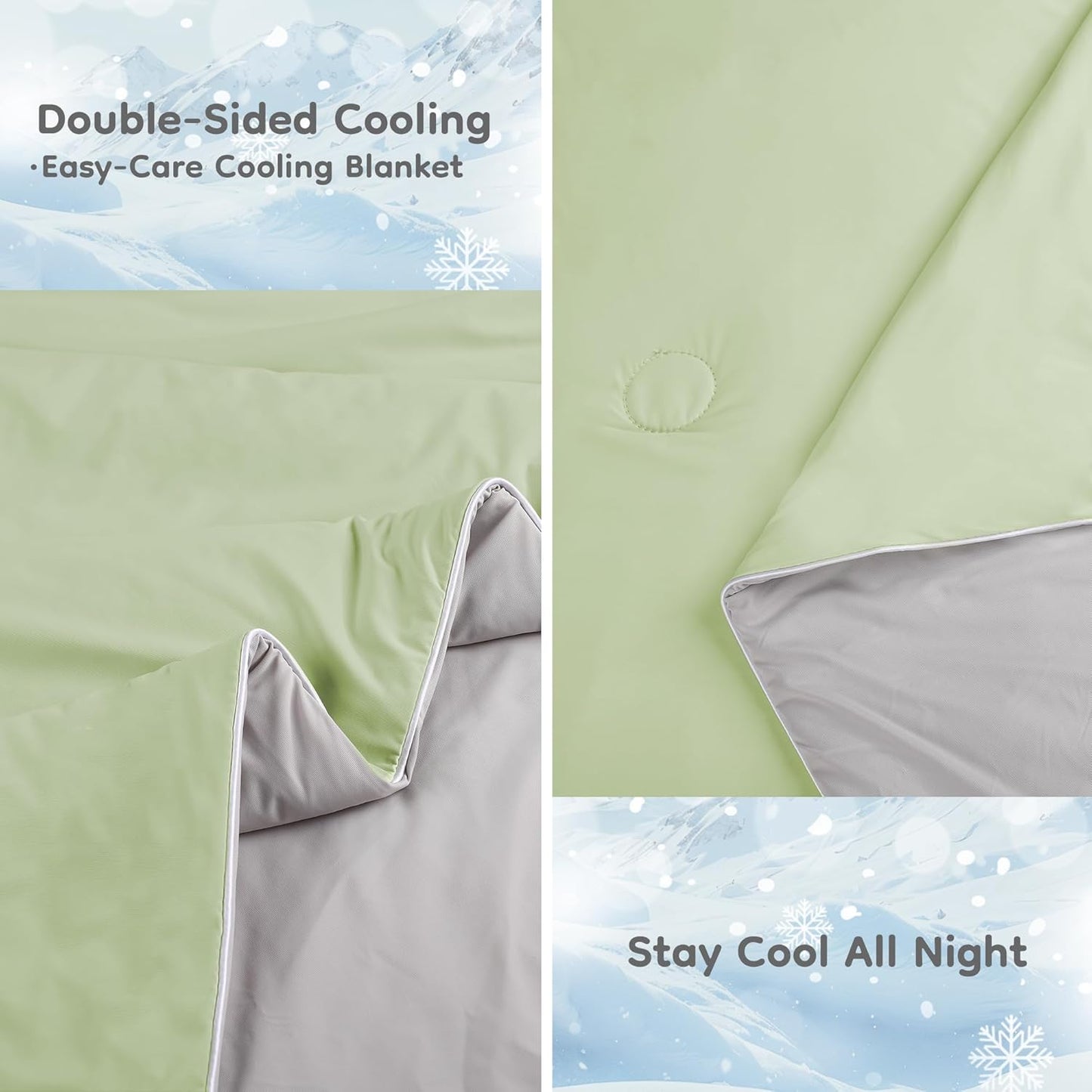 Cooling Blanket Throw Summer Comforter for Hot Sleepers, Breathable for All Season Comfort, Double-Sided Cold Blanket for Night Sweats, 53" x 79" Fits 2 on Couch, Mint Green & Light Grey