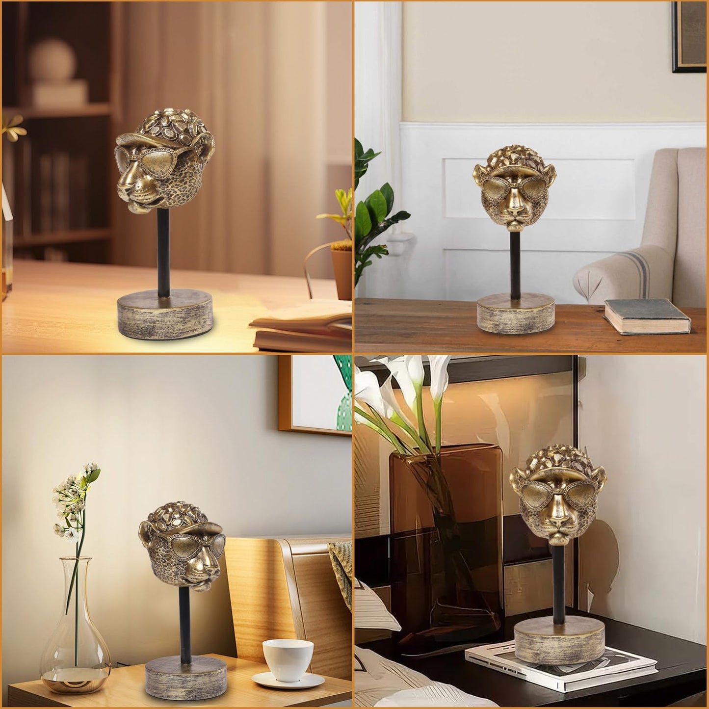 Handcrafted Resin Sculpture (Leopard)- Statue Decoration Modern Home Decor Accent, Trending Living Room & Office Decor, Elegant Tabletop & Shelf Decor for Desk, Bookshelf, Nightstand