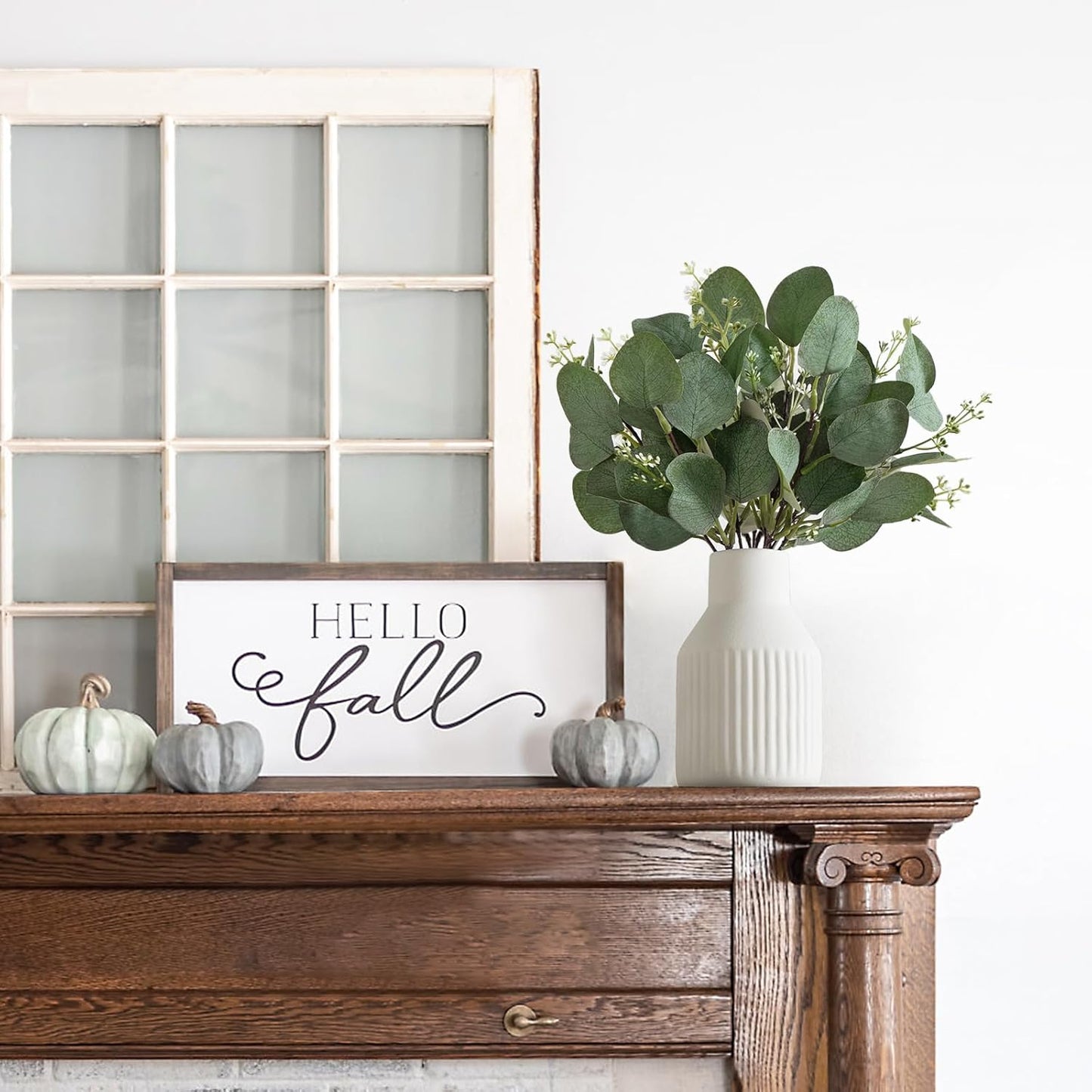 Dahey Artificial Eucalyptus Stems in Small Ceramic Vase Centerpiece Table Decorations Modern Farmhouse Decor Fake Eucalyptus Plants with Vase for Bathroom Kitchen Shelf Living Room Home Decor, White