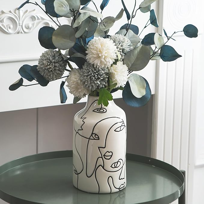 Kimdio Ceramic Vase Set, 2pcs White Abstract Irregular Design Flower Vases, Modern Home Decor Living Room Decor Minimalist Decorative Vase for Pampas Grass