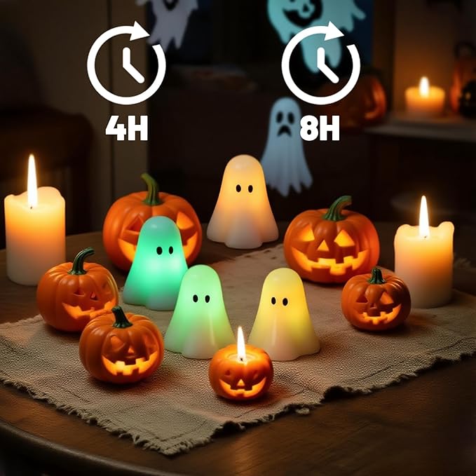 Wondise Halloween Flameless Candles Color Changing with Remote Timer, Real Wax Battery Operated Flickering Halloween Spooky Ghost Candles for Halloween Decoration Gift （D 3" x H 3.5"）
