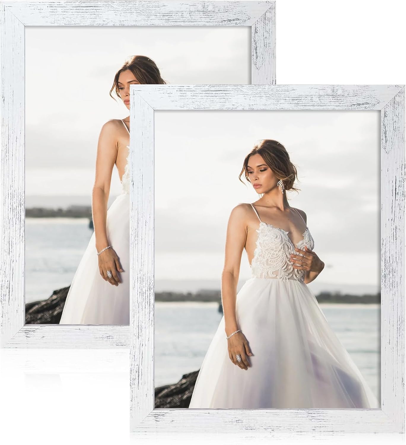 iRahmen 8.5x11 Picture Frame Set of 2, Distressed White Certificate Frame with Real Glass, Wood Photo Frames 8.5 x 11 Diploma Document for Wall Hanging and Tabletop Display