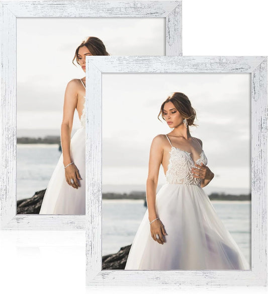iRahmen 8.5x11 Picture Frame Set of 2, Distressed White Certificate Frame with Real Glass, Wood Photo Frames 8.5 x 11 Diploma Document for Wall Hanging and Tabletop Display