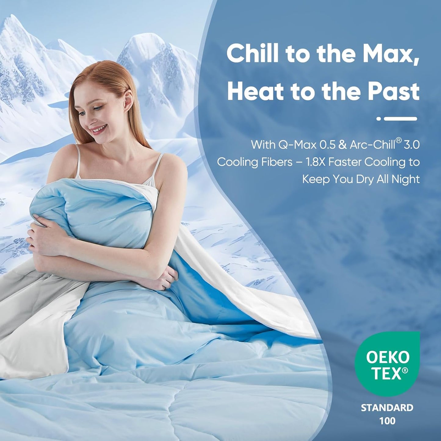 Elegear Cooling Comforter Queen Absorbs Body Heat to Keep Cool, Cooling Blanket for Hot Sleepers Japanese Arc-Chill 3.0 Cool Tech Fabric Summer Comforter Hypo-Allergenic Cooling Quilt - Blue/Gray