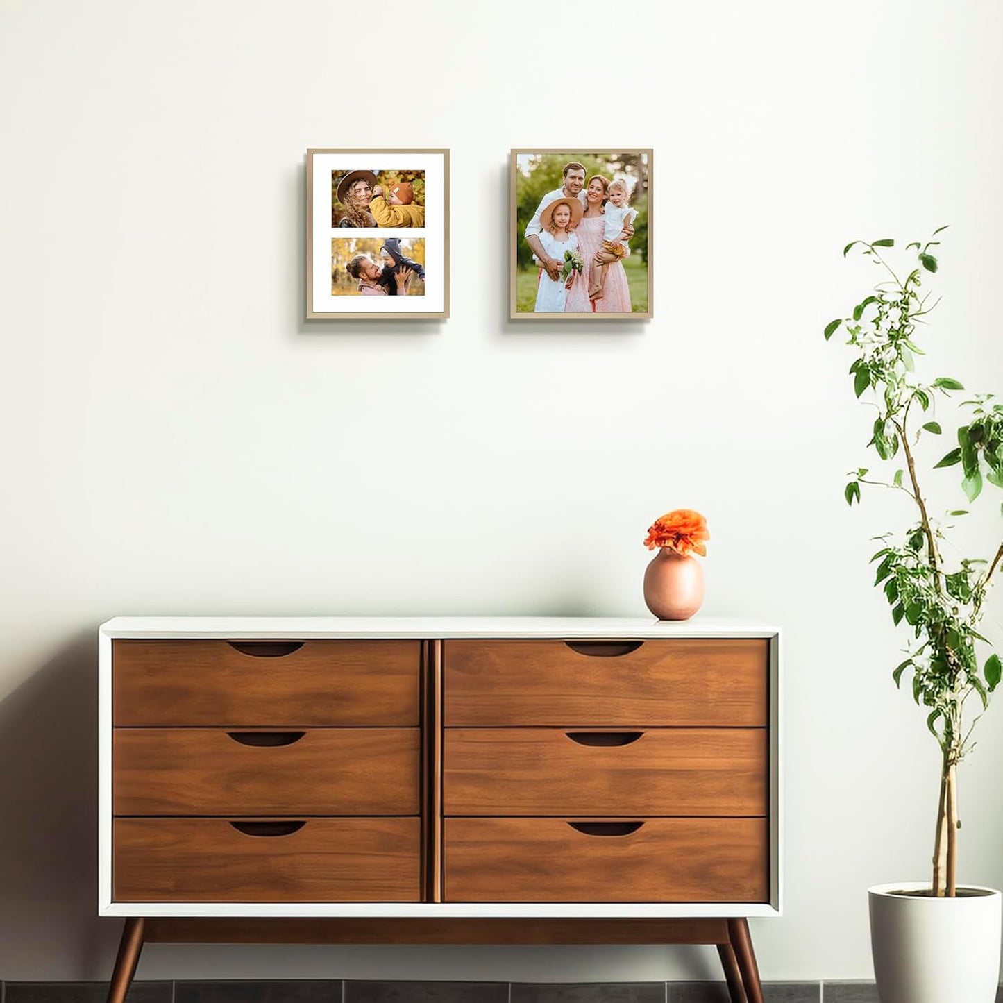 Frametory - 8x10 Aluminum Collage Picture Frame - Display 4x6 Pictures with 2 Openings Mat - Real Glass Front - with Easel Stand for Horizontal/Vertical Wall Mount - Gold 1 Pack