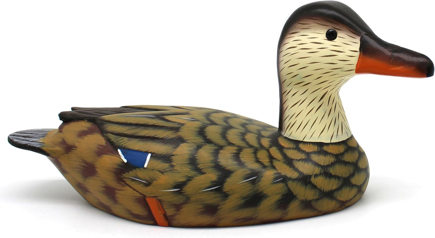 CVHOMEDECO. Primitives Hand Engraving and Painted Wood Duck Decor Farmhouse Figurine Mallard Decorative Accent, 13 Inch, Brown