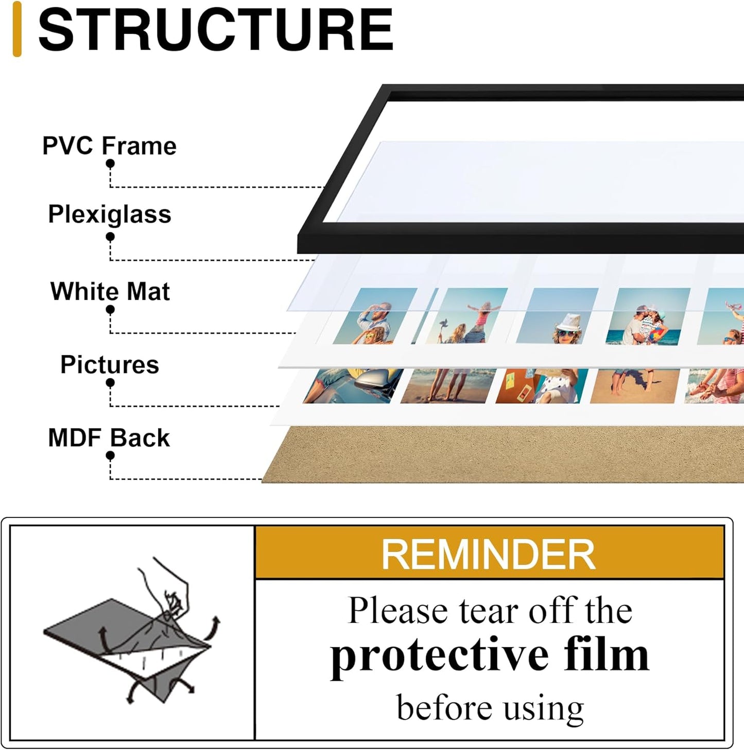 decorUhome 8x24 Picture Frames Collage Wall Decor, Display 5Pcs 4x6 Photos with Mat or 1Pcs 8x24 Unmatted, 5 4x6 Collage Picture Frames for Wall Mounting, Black