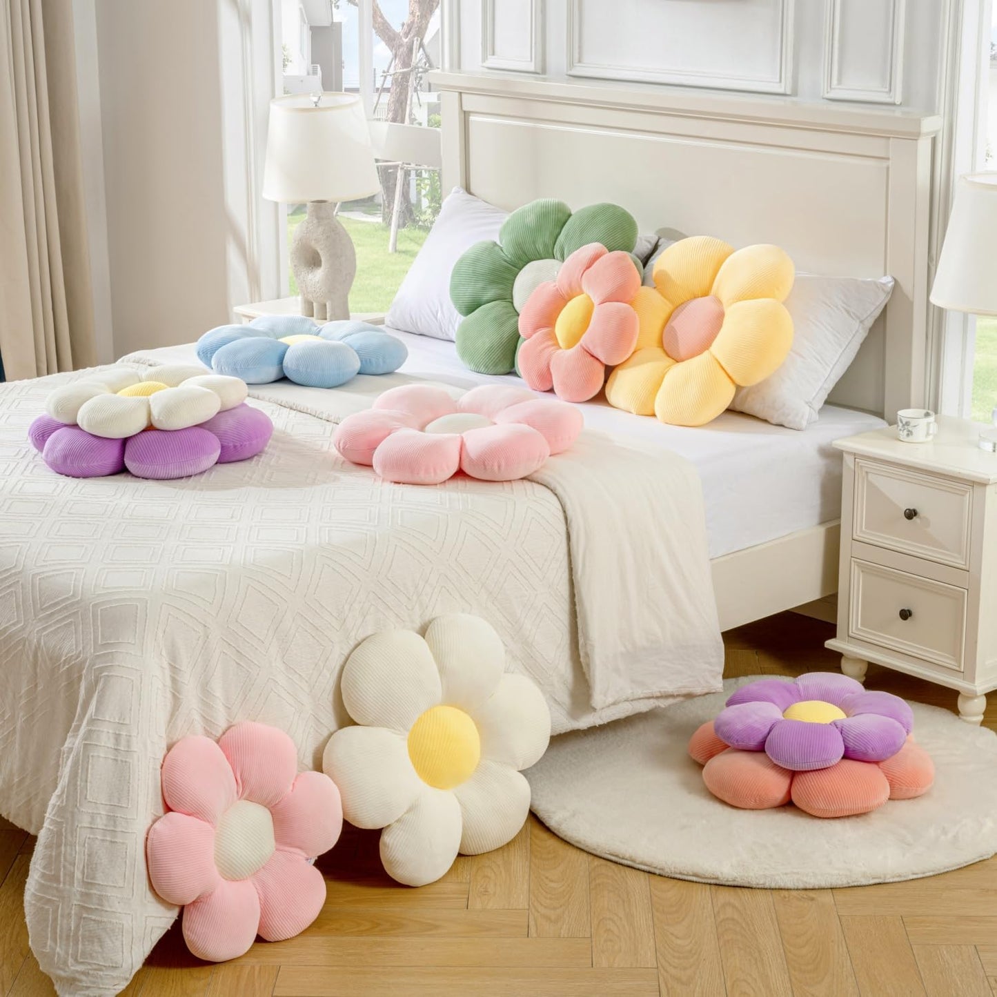 Daisy Shaped Throw Pillow - 19.6" Plush Flower Cushion for Home Decor