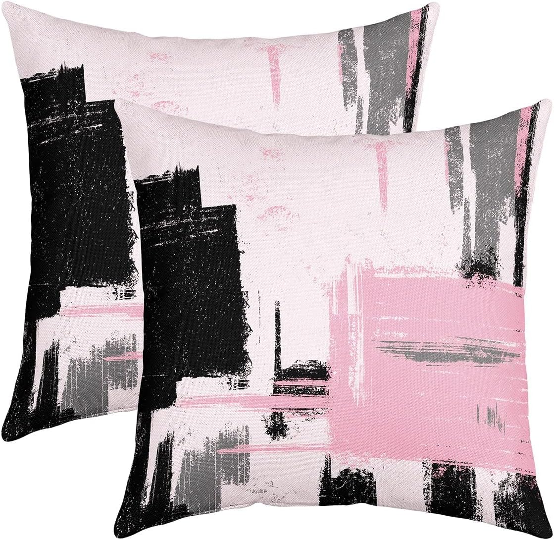 Feelyou Abstract Throw Pillow Covers for Couch Sofa Bed, Set of 2 Modern Abstract Art Decorative Pillows Cushion Covers, Pink Black Pattern Pillow Inserts Not Included, 18x18 inch