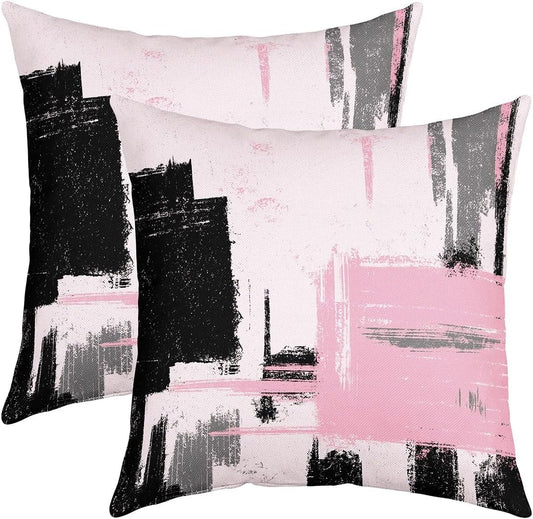 Feelyou Abstract Throw Pillow Covers for Couch Sofa Bed, Set of 2 Modern Abstract Art Decorative Pillows Cushion Covers, Pink Black Pattern Pillow Inserts Not Included, 22x22 inch