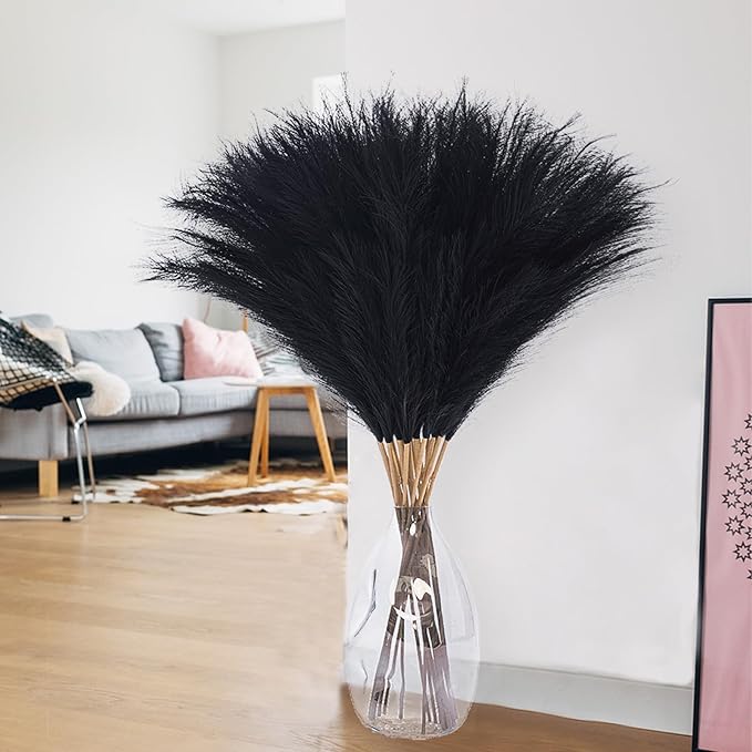 38" 10 Stems Pampas Grass Tall - Black Faux Pampas Grass Artificial Tall Pampas Grass Bouquet Flower Arrangement and Vase Filler for Boho Home Wedding Mothers Day Decoration