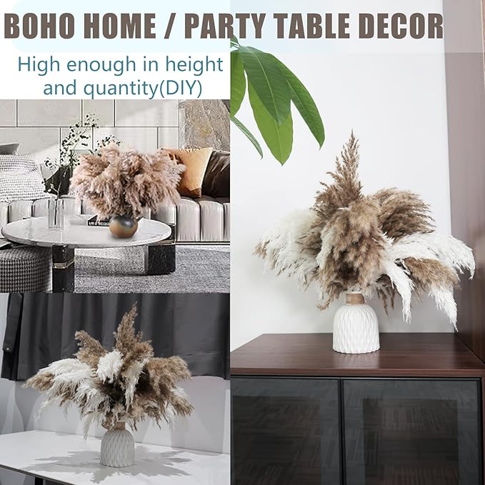 30 Stems Fluffy Pampas Grass - Natural Dried Pampas, Brown & White Pompas Grass, Dry Small Pampas Bulk for Living Room Table Decor, Boho Decor,Party Wedding Decor, Gift(17.7 inch, 20 Brown & 10White)