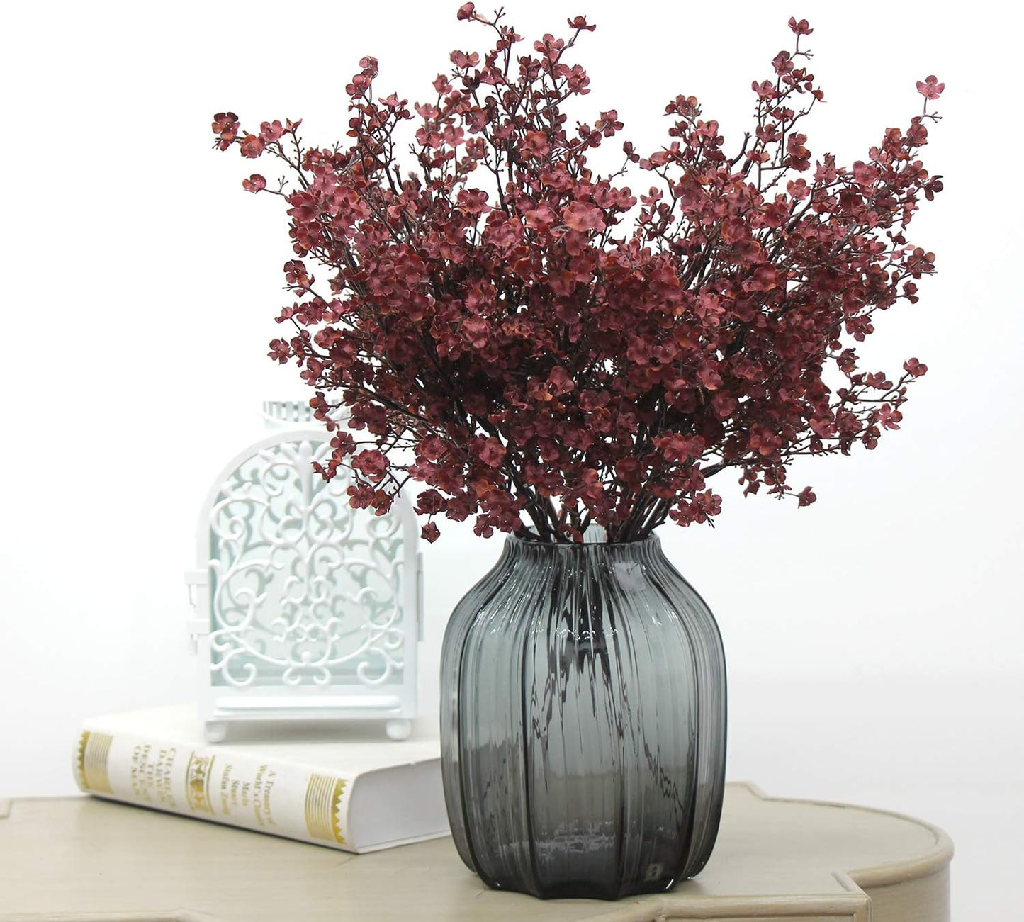 JAKY-Global Babys Breath Silk Artificial Flowers Burgundy 6 Bundle Fall Stems Fake Plants Decor Wedding Party Decoration Bouquets Real Touch DIY Home Garden,Farmhouse,Living Room (Autumn Red-6pcs)