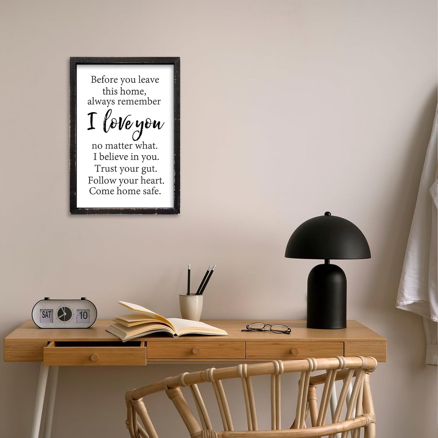 Before You Leave This Home Sign Wall Art Decor 16x24 Inch Rustic Farmhouse Living Room I Love You Inspirational Family Wood Framed Sign Entryway Motivationa And Romantic Wall Hang (Black)