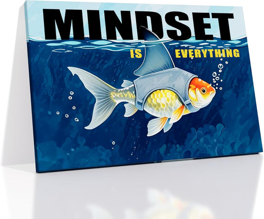 Inspirational Canvas Wall Art Home Decor Motivational Mindset is Everything Quotes Poster Print Modern Positive Theme Picture Painting Artwork for Bedroom Bathroom Stretched and Framed [18''Wx12''H]
