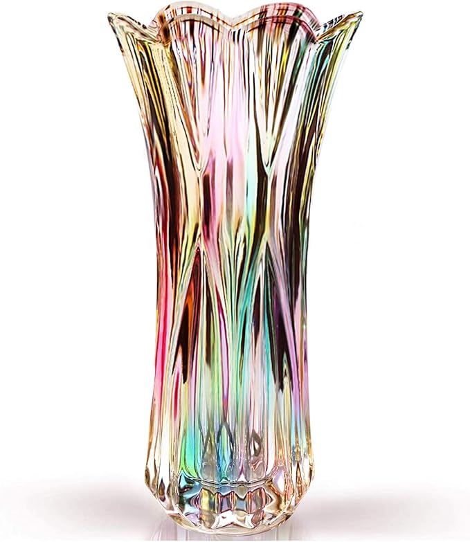 Glass Colorful Vase,Glass Flower Vase Decor for Home Dining Table Living Room,Office Wedding Holiday Party,Handmade Pattern(Phoenix Tail Style)