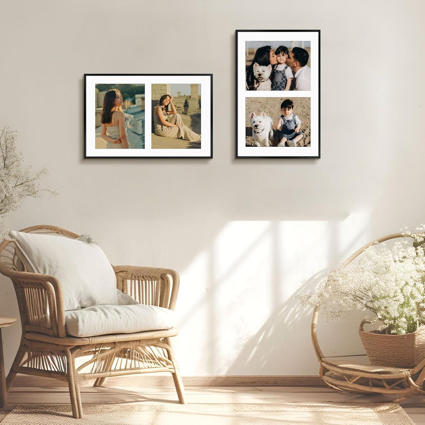 Frametory - 12x19 Aluminum Collage Picture Frame - Display 8x10 Pictures with 2 Openings Mat - Real Glass Front - Horizontal/Vertical Wall Mount - Black 1 Pack