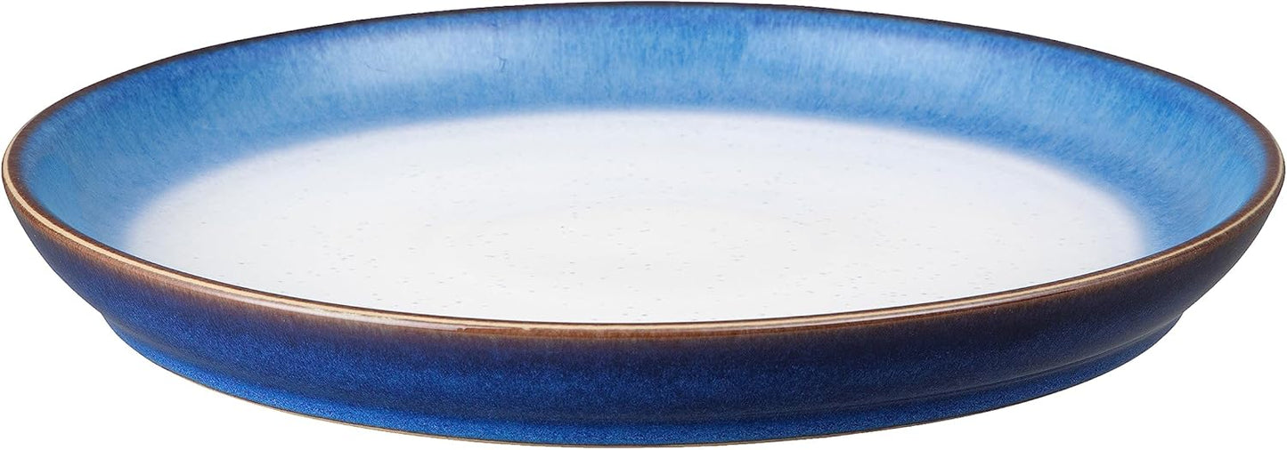 Denby - Blue Haze Coupe Dinner Plates Set of 6 - Dishwasher Microwave Oven Safe - Scratch Chip Resistant - Large Ceramic Stoneware Dinnerware Plates Set
