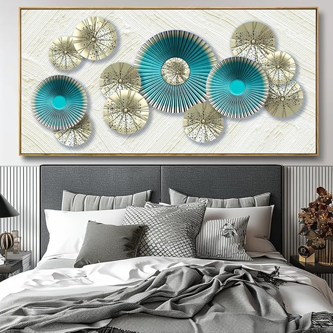 Wall Art Simple Wall Decor Teal Blue and Yellow Canvas Painting Abstract Wall Art for Bedroom Living Room Dining Room Home Office Decor 20"x40" with Framed