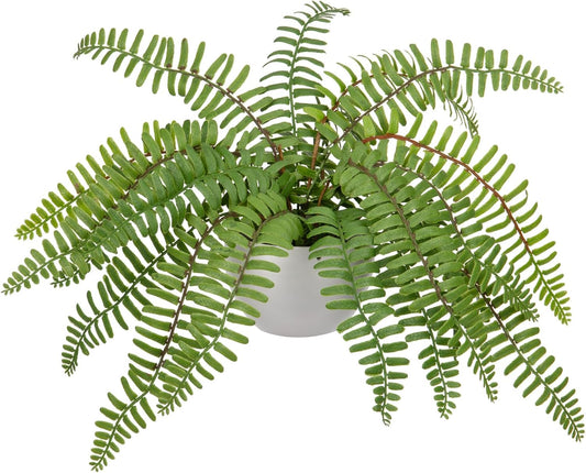 Hollyone Artificial Fern Potted Plant for Outdoors Indoors Lifelike Faux Boston Fern Artificial Plants in White Pot for Garden Patio Home Farmhouse Windowsill Office Decoration