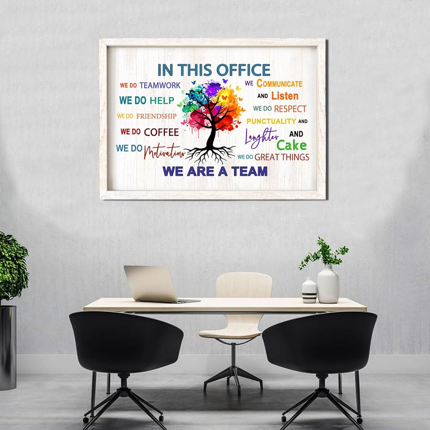 In This Office We Are A Team Wall Decor 24x18 Inch Frame Office Inspirational Wall Art, Motivational Teamwork Wooden Hanging Sign
