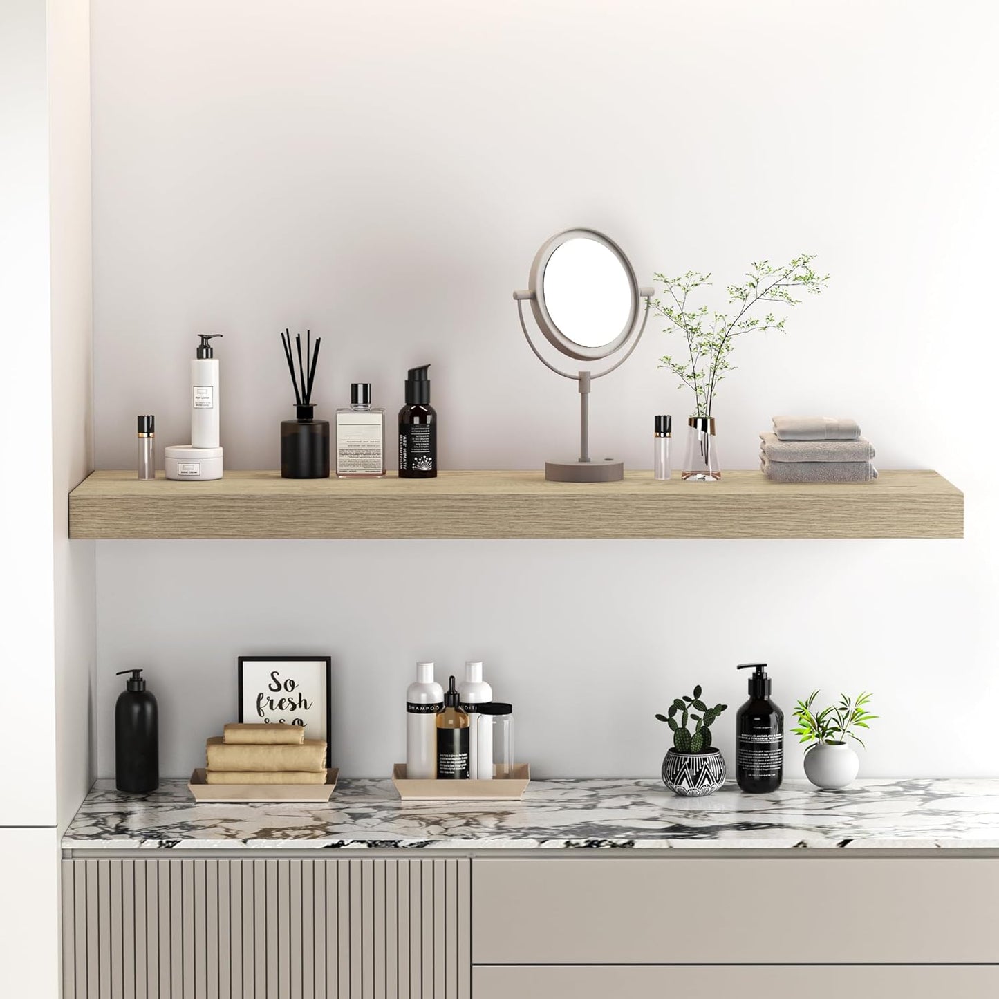 Fun Memories Floating Shelves - 10.3 Inch Deep Wall Shelf for Decor & Storage - Wall Mounted Display Shelving with Invisible Heavy-Duty Metal Bracket - 36"x 10.3"x1.8" 1Pack, Oak