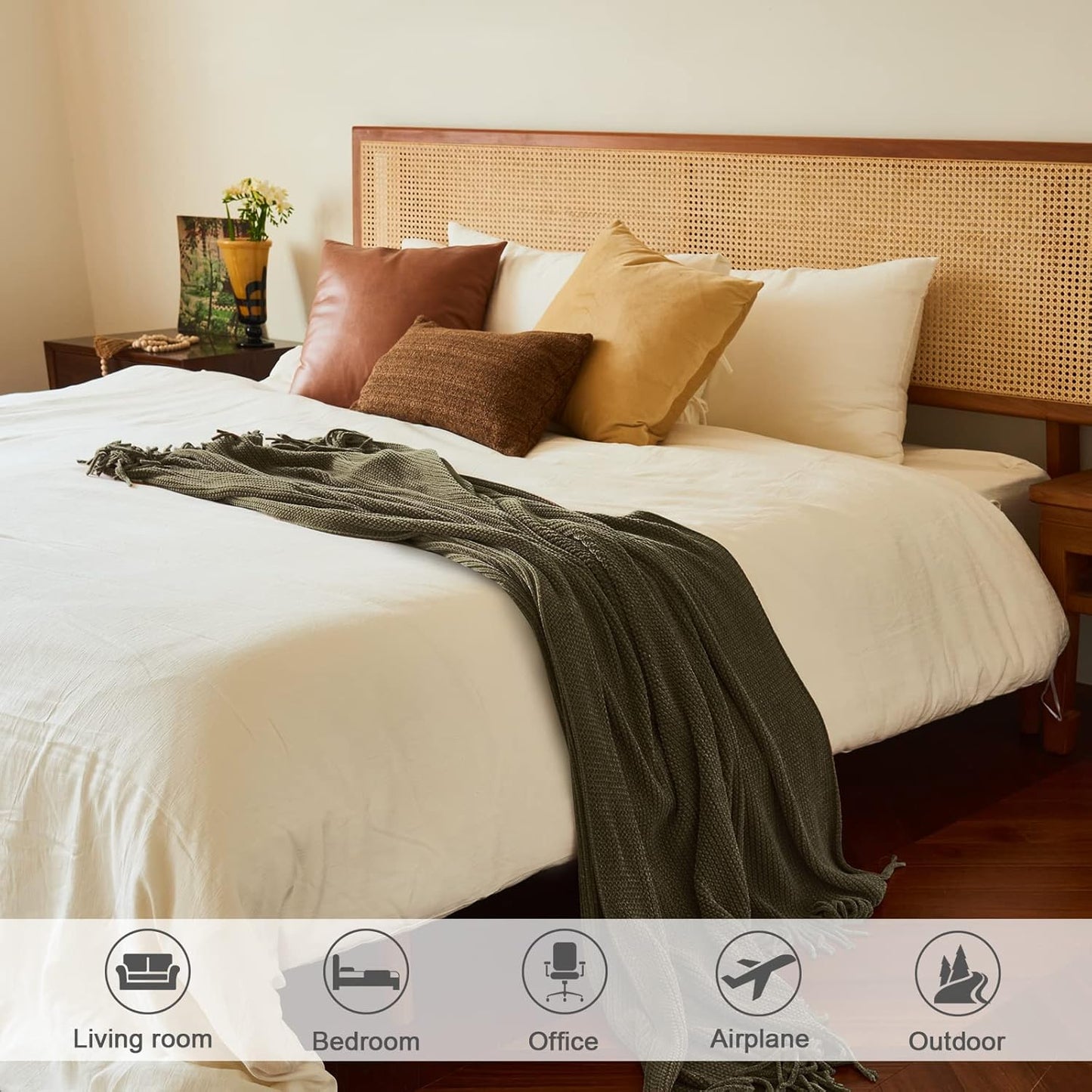 lifein Throw Blanket for Couch, Soft Green Boho Decor Bed Throw,Cozy Knitted Chenille Farmhouse Lightweight Throw(Olive Green,50 * 60")