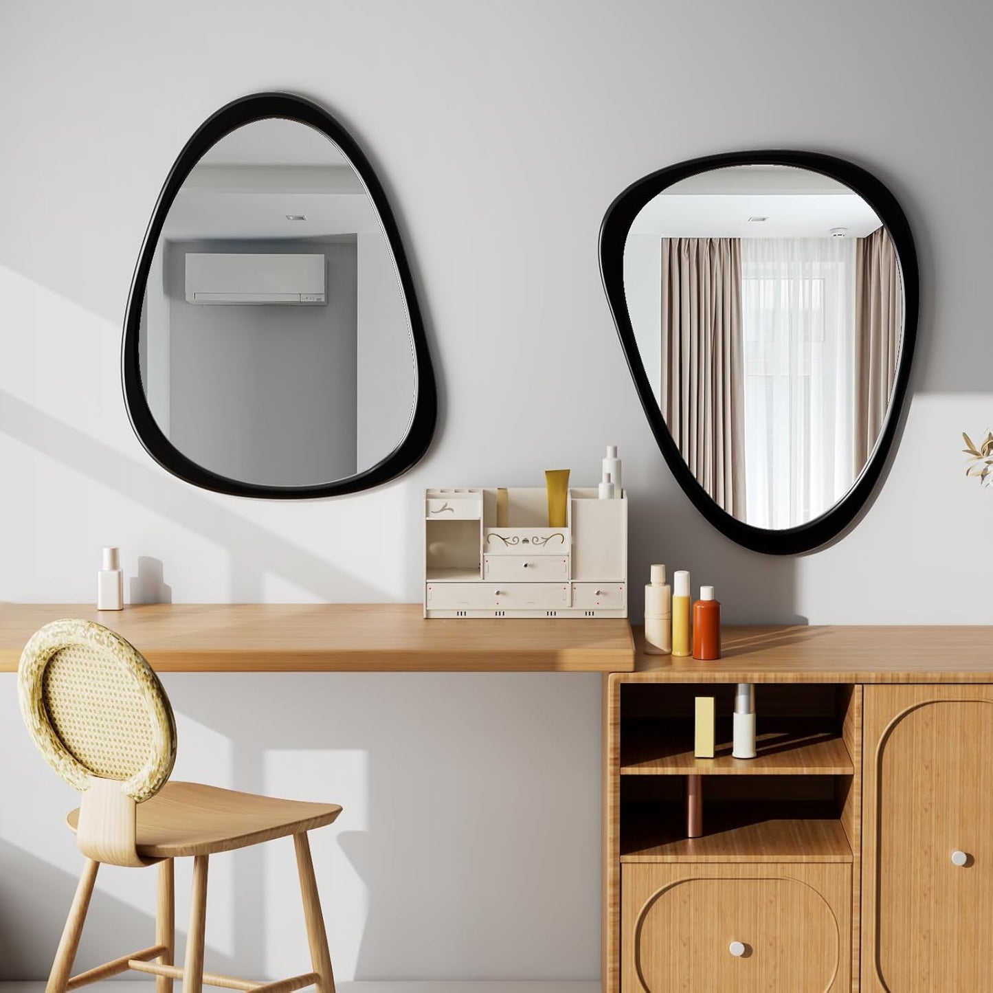 COOL2DAY Irregular Mirror,Asymmetrical Wood Wall Frame Abstract Assymetrical Decorative Mirror,Black Odd Shaped Mid Century Mirrors for Living Room Bedroom Entryway Bathroom Home Decor