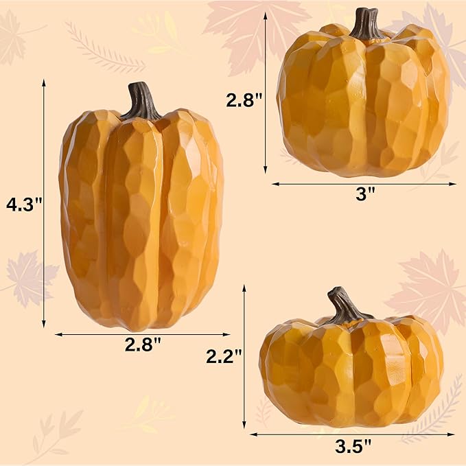 winemana Pumpkins Fall Decorations for Home & Thanksgiving- Set of 3 Artificial Pumpkin Centerpiece for Table Runner, Office, Indoor Mantel & Porch, Autumn Harvest Decor (Yellow)