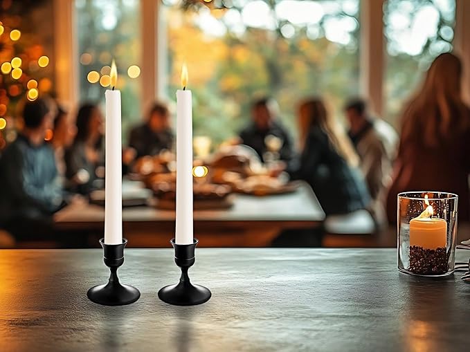 Vintage Black Taper Candle Holders, Set of 2, Metal Taper Candlestick Holder for Dinner Room Table Centerpiece, Wedding Reception, Festive,Mantel Decoration, Home Decor (Black, Set of 2)