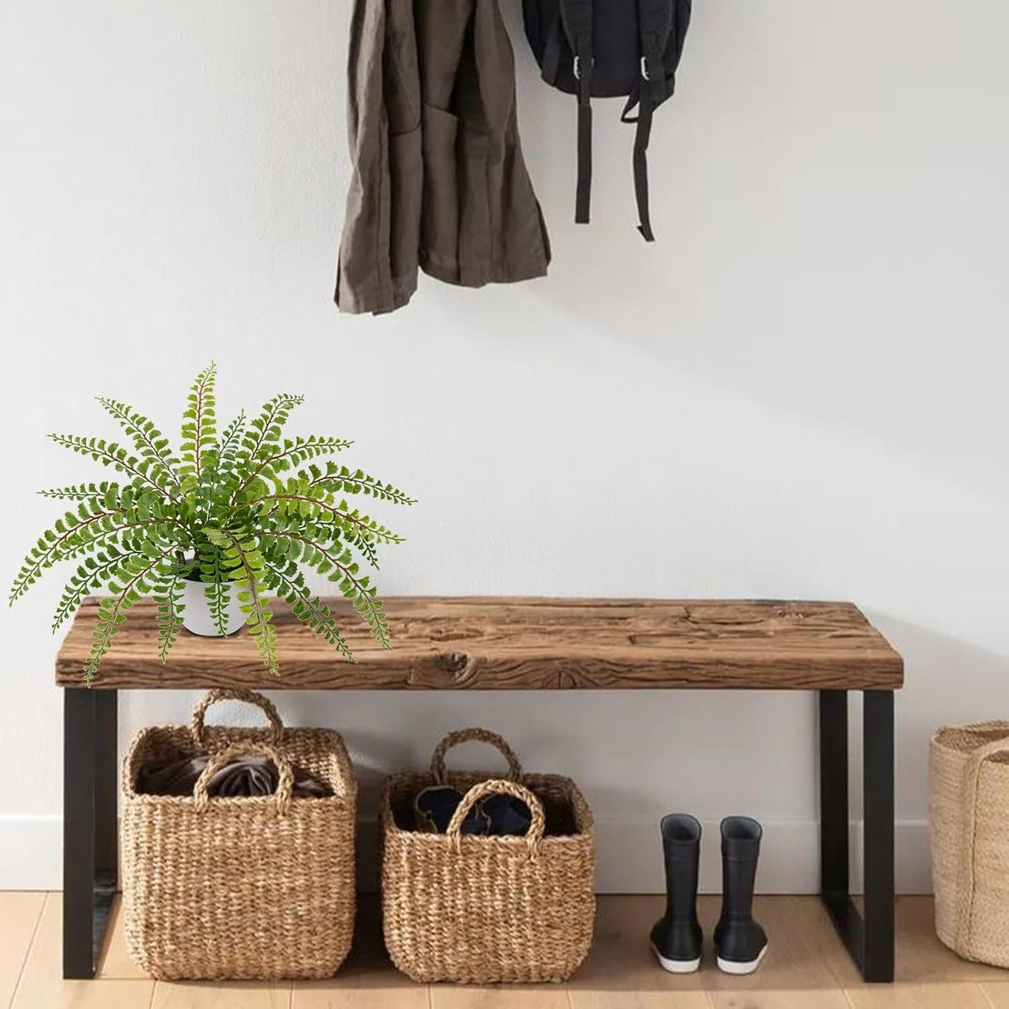 Hollyone Artificial Fern Potted Plant for Outdoors Indoors Lifelike Faux Boston Fern Artificial Plants in White Pot for Garden Patio Home Farmhouse Windowsill Office Decoration