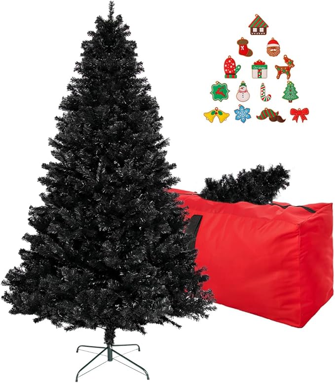ULICO 4ft Artificial Black Christmas Tree,Premium Spruce Xmas Tree with 450 Branch Tips, Fake Christmas Tree with Foldable Metal Base Stand,Home, Office,Party Decoration