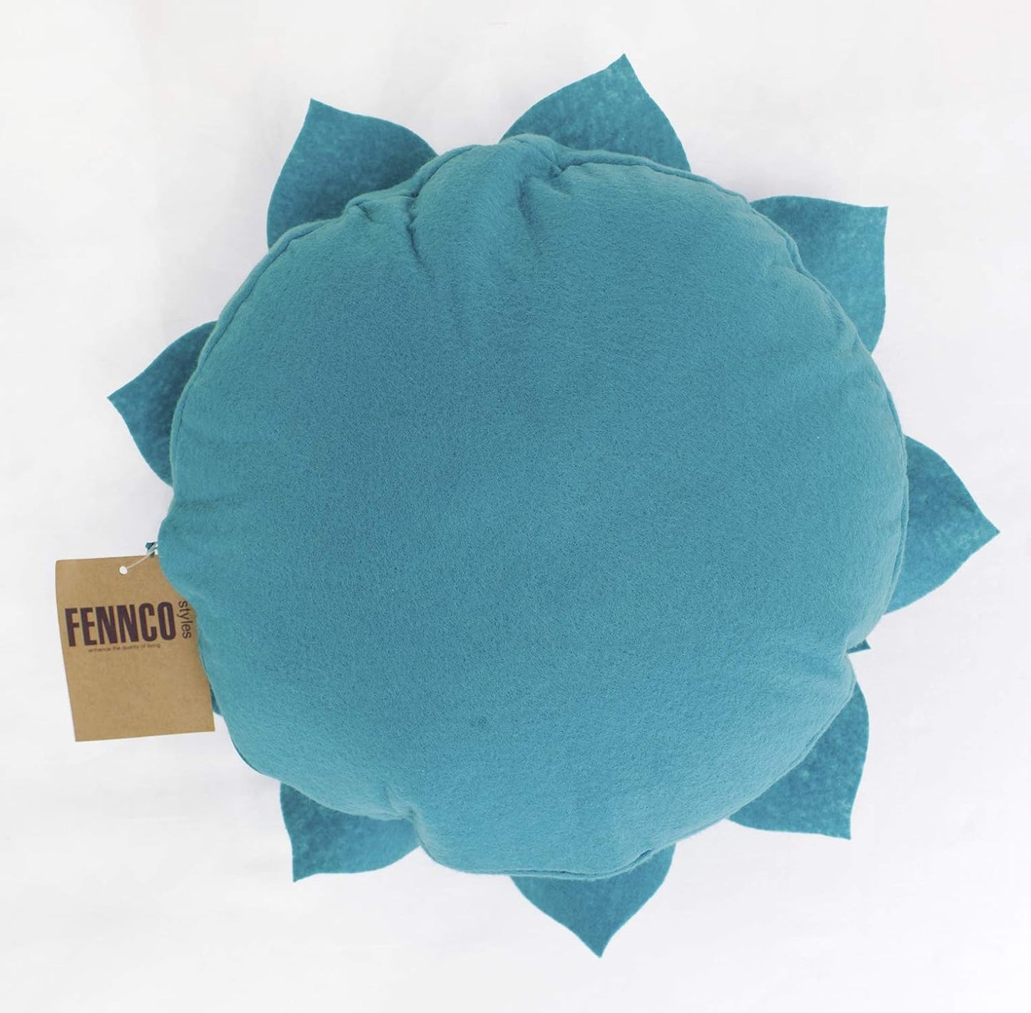 Fennco Styles Handmade 3D Heart-Shaped Petals Flower Decorative Throw Pillow Cover Only - 13" Round Teal Floral Pillow Case for Couch, Home Décor and Holiday, Housewarming Gift