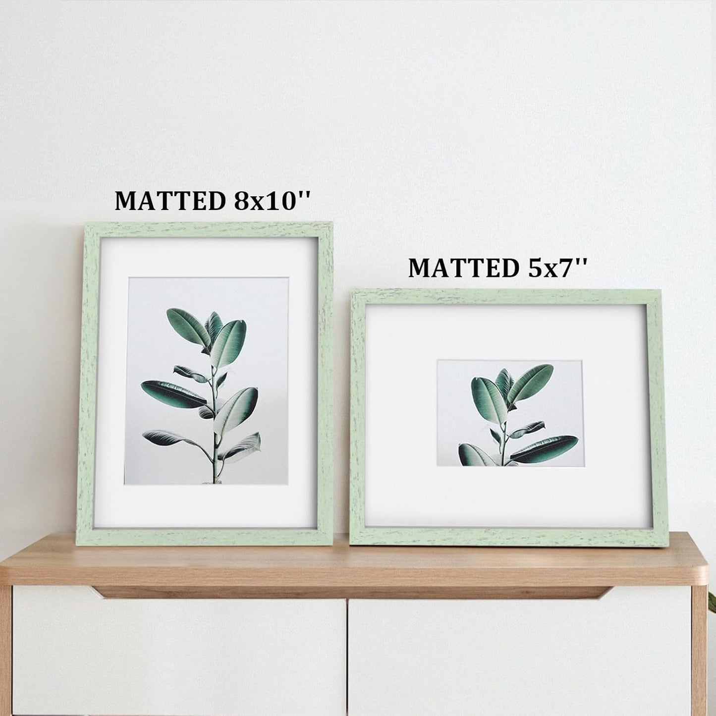 Egofine 11x14 Picture Frames Set of 4, Made of Solid Wood Covered by Plexiglass 5x7 and 8x10 with Mat or 11x14 without Mat, for Table Top Display and Wall Mounting Photo Frame Rustic Green